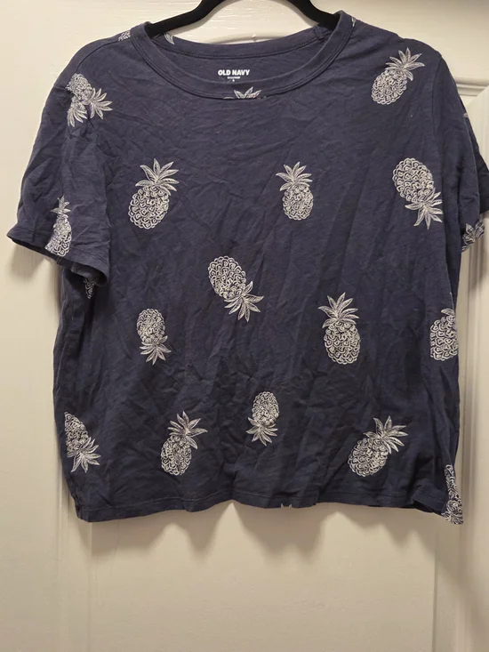 Old Navy Navy Pineapple Print Tee Womens LARGE - Picture 1 of 3